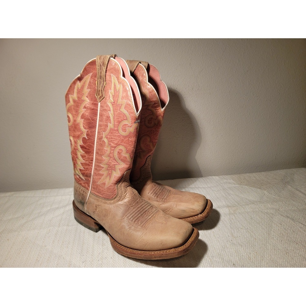 ARIAT Leather Western Boots 8.5 B Pull On Wine Taupe Square Toe 10001167 Vintage